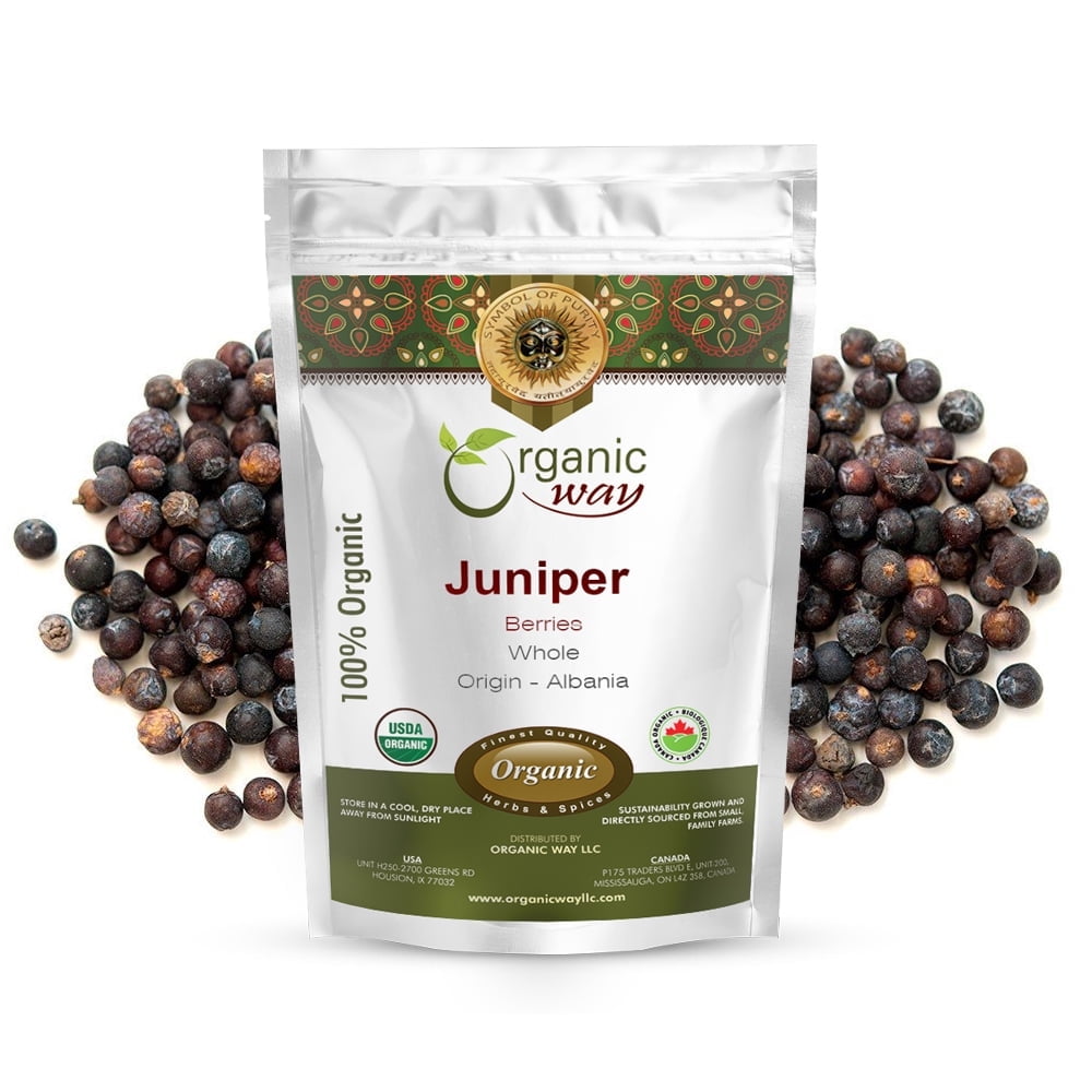 Organic Way Juniper Berries Whole (Juniperus Communis) - European Wild-Harvest | Organic & Kosher Certified | Raw Vegan Non GMO & Gluten-Free | USDA Certified | Origin - Albania (1/2 lbs / 8 oz)