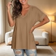 thumbnail image 2 of Xijirk Women's V-Neck Tunic T-Shirt Loose Fit Short Sleeve with Side Slits Casual Summer Top for Daily Wear,M, 2 of 7