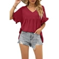 thumbnail image 2 of Camisetas de manga corta para mujer,Camisetas de verano informales con cuello en V para mujer Características mejoradas, 2 of 6
