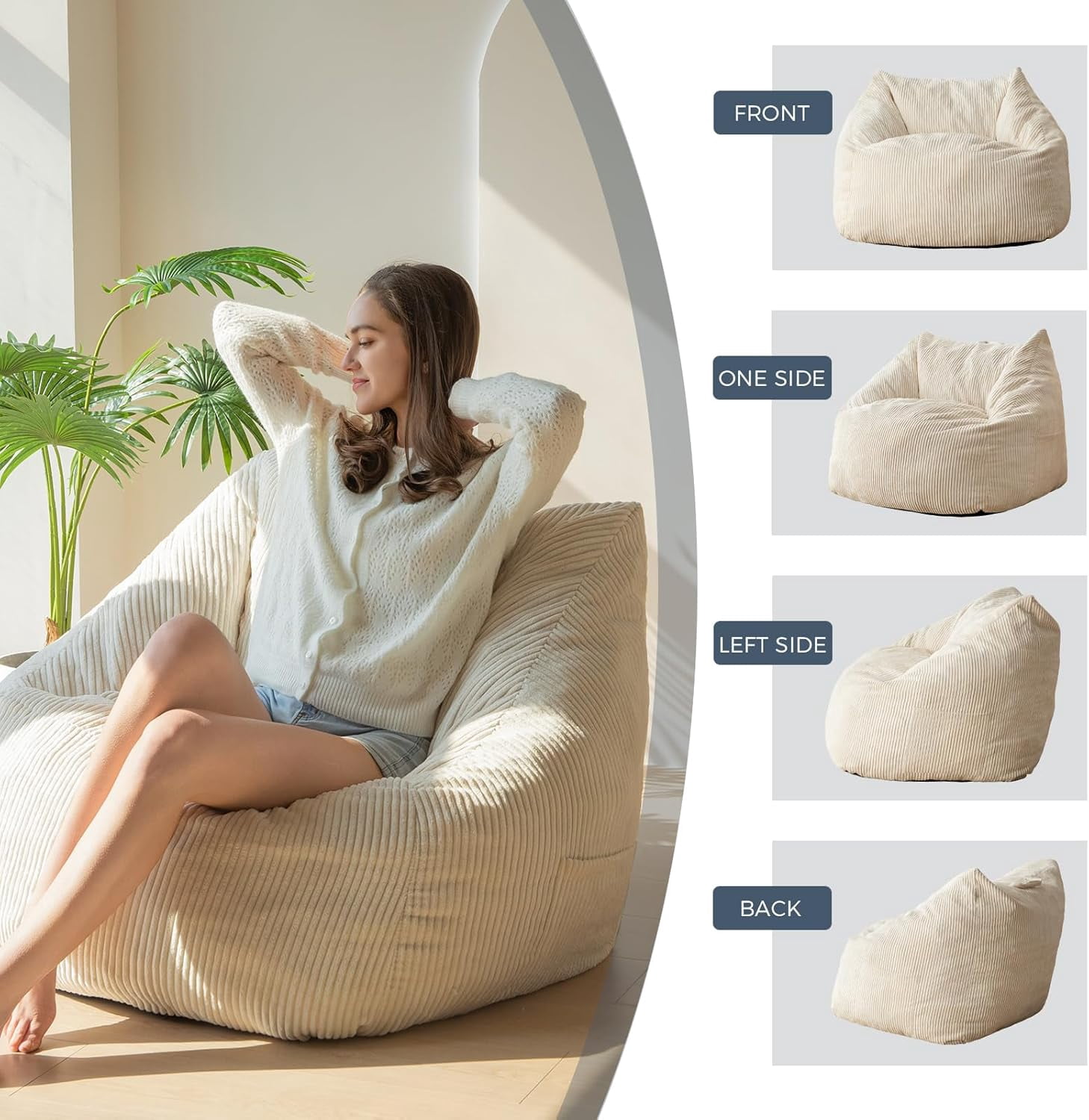 Leumius Bean Bag Sofa,Bean Bag Chair with Tufted Soft Stuffed Filling,Lazy Sofa BeanBag Chairs with Memory Foam for Dorm, Apartment, Living Room,Beige