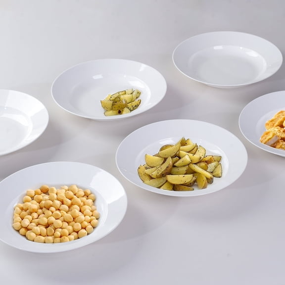 Hendoct 6-Piece 9-Inch Pure White Ceramic Soup Plates, 21oz Deep Round Dinner Plates, Microwave & Dishwasher Safe