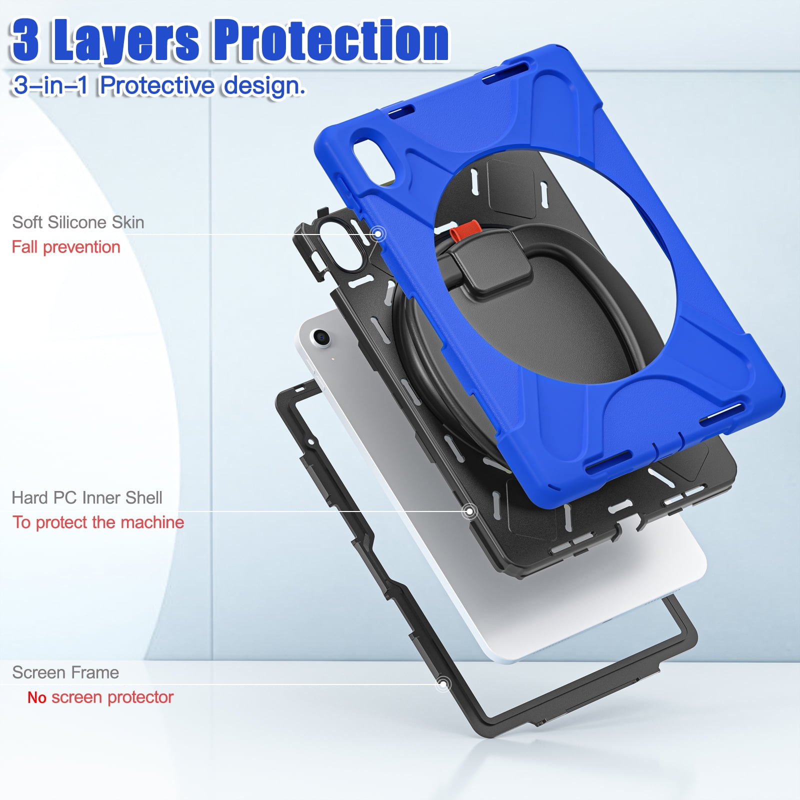 iPad 10th Generation 10.9 Inch Case 2022, TECH CIRCLE Heavy Duty Shockproof Rugged Protective Rotating Stand Case with Pencil Holder Handle Grip Kids Case for Apple iPad iPad 10th Gen 2022, Blue+Black