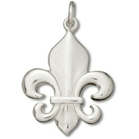 Sterling Silver 16" .8mm Box Chain Fleur De Lis Mardi Gras Pendant Necklace