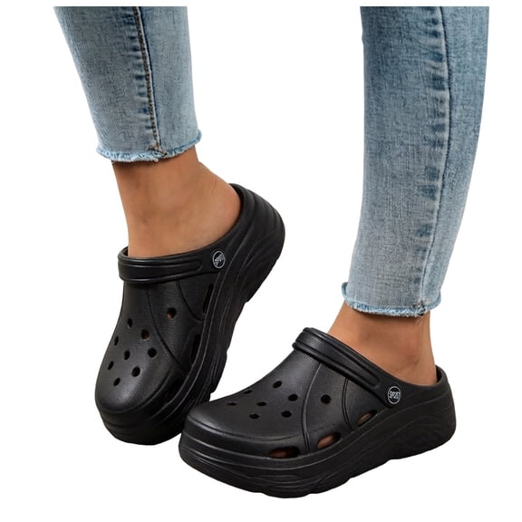 Rokment Platform Chunky Clogs Garden Shoes for Women with Back Straps Beach Summer Casual Wide Width Closed Toe Arch Support Non Slip Gardening Work Barefoot Water Sandals Black Size 5.5