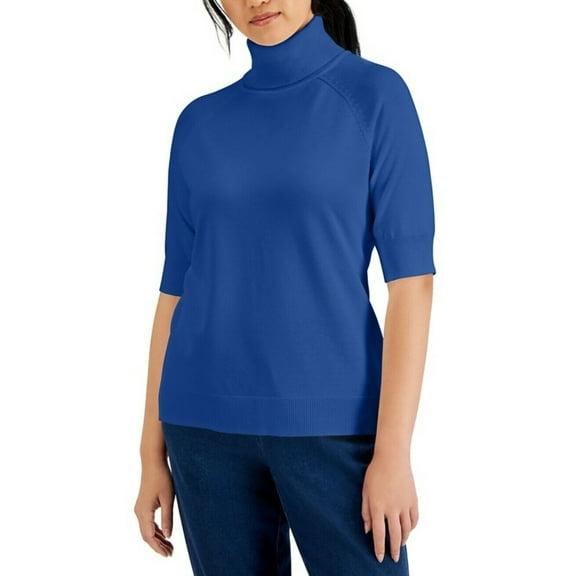 Karen Scott Women's Elbow-Sleeve Turtleneck Sweater Deep Pacific Top Size XS