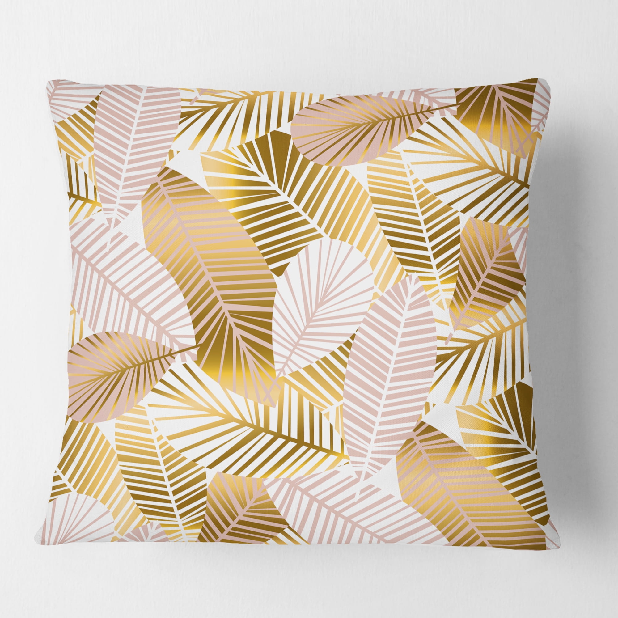 Designart Golden Palm Leaves II' Mid-Century Modern Throw Pillow - 18x18