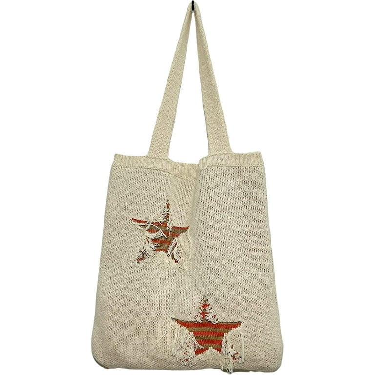 AIYUENCICI Crochet Tote Bag, Fairy Hobo Bag for Women Aesthetic Bag Y2K Purse Knitted Shoulder Bag for Girls Mesh Beach Bags