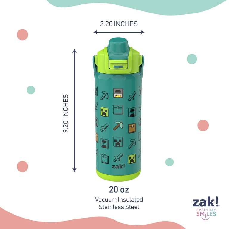 Zak Designs 20oz Minecraft Kids Straw Water Bottle, Stainless