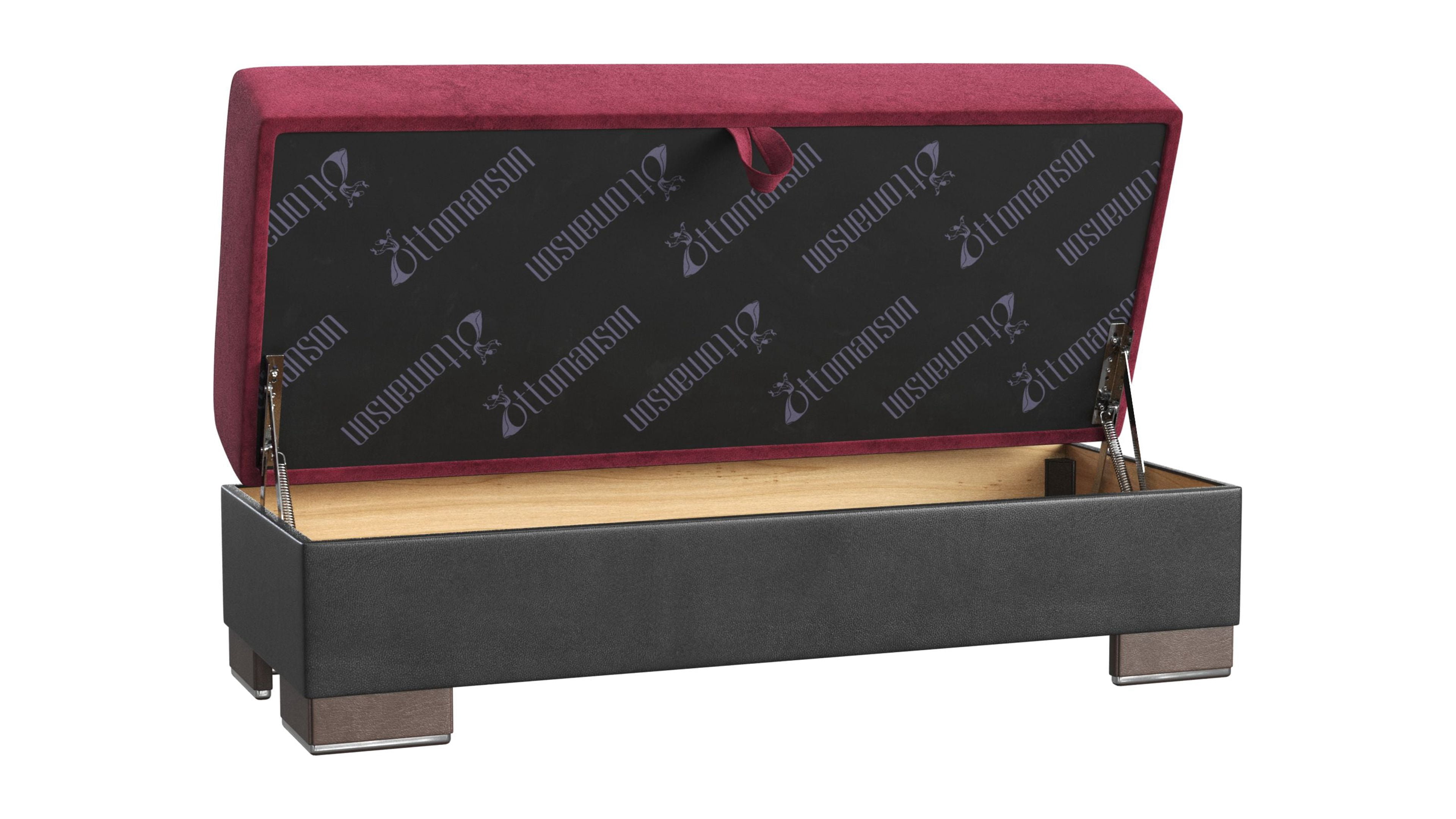 Ottomanson Origins X Rectangular Upholstered Lift Top Ottoman, Burgundy/Black