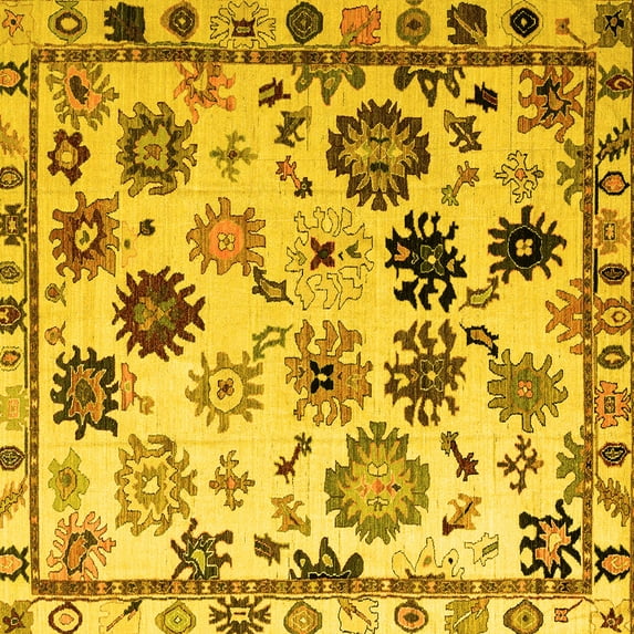 Ahgly Company Machine Washable Indoor Square Abstract Yellow Modern Area Rugs, 7' Square