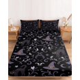 thumbnail image 2 of King Size Fitted Sheet Set - Purple Floral Halloween 3 Piece Bedding Sets 16" Deep Pocket Fitted Sheet with 2 Pillowcases, Horror Dark Silhouetted Cats Brushed Microfiber Hotel Luxury Bed Sheets, 2 of 9