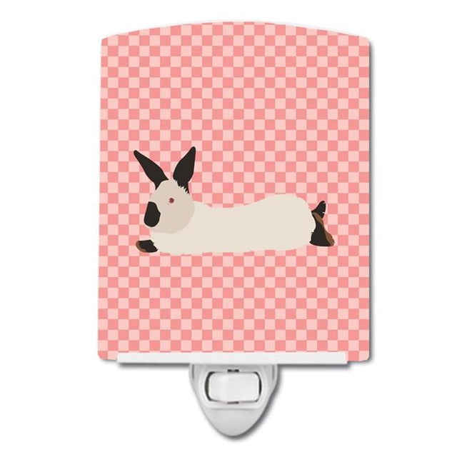 Carolines Treasures BB7967CNL California White Rabbit Pink Check Ceramic Night Light