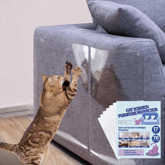 Anti-Cat Scratch Furniture Protector, 16-Pack, Heavy-Duty Self-Adhesive Tape, Single-Sided, No-Residue, for Couch, Doors & Walls, with 70 Twist Pins