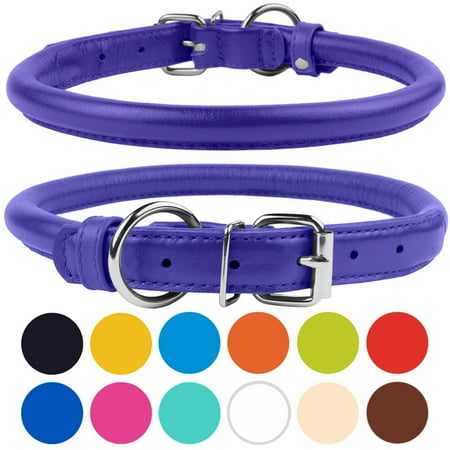 Rolled Leather Dog Collar for Small Dogs, Purple (Best Rolled Leather Dog Collar)