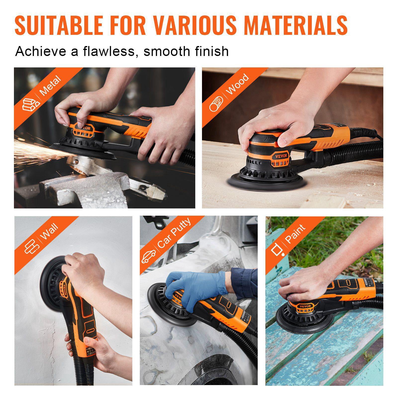 Random Orbital Sander 5 and 6 Inch 350W Brushless 10000 RPM 6 Speed Electric Palm Sander with 20 Sandpapers Dust Connector Hose for Woodworking Detailing Sanding