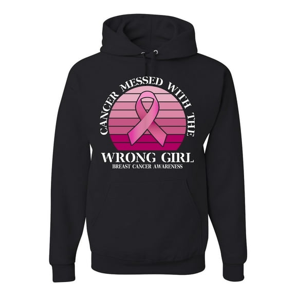 Wild Bobby Cancer Messed With the Wrong Girl Breast Cancer Awareness Unisex Hoodie Sweatshirt, Black, Small