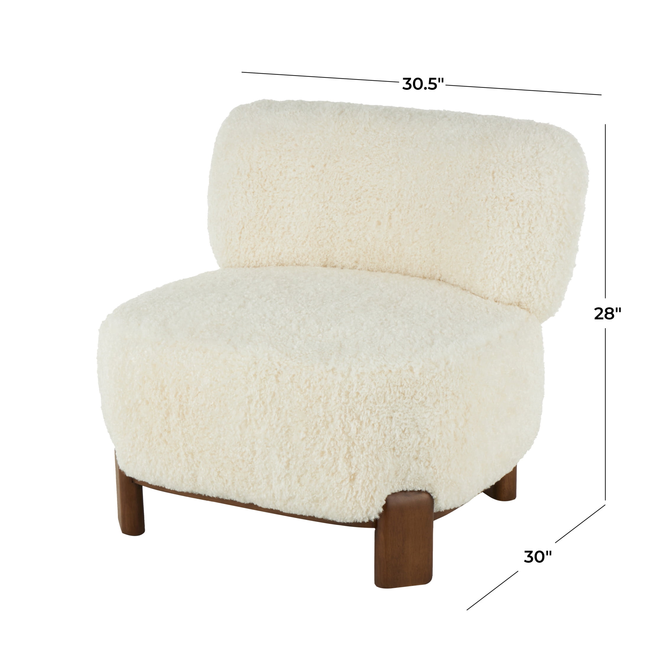DecMode Polyester Lounge Chair with Brown Wooden Legs, White
