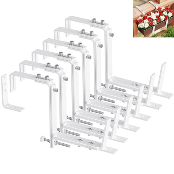 Juego de 6 soportes ajustables para macetas de ventana, soportes blancos para cajas de ventana, macetas con tamaño ajustable
