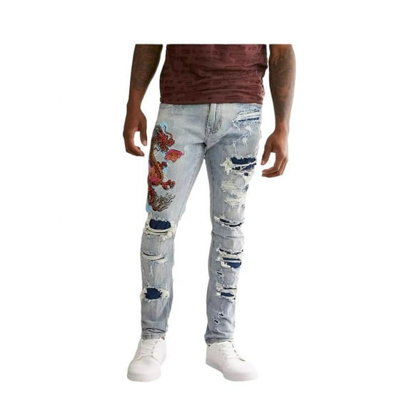 Smoke Rise Men's Fashion Stretch Denim Jean with Various Detail Sunset Blue 32Wx32L