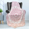 thumbnail image 4 of Mandala Soft Flannel Fleece Throw Blanket, Outline Style Flower Themed Design with Ombre Effect Elements, Cozy Plush for Indoor and Outdoor Use, 50" x 70", Orange Pink White, by Ambesonne, 4 of 5