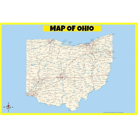 Ohio Map Poster - Laminated Wall Map - Style C - 18x24 - Ideal for Classrooms and Homes – Features Bright Colors and Vivid Imagery