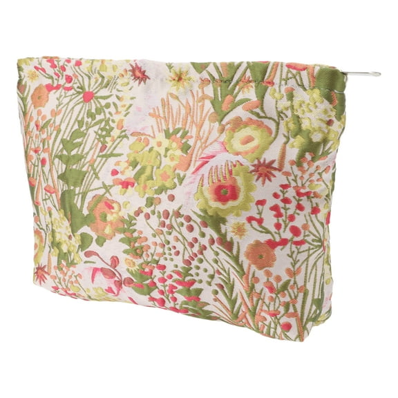 Women Large Retro Floral Yarn-dyed Jacquard Makeup Bag for Travel Assorted Color Canvas