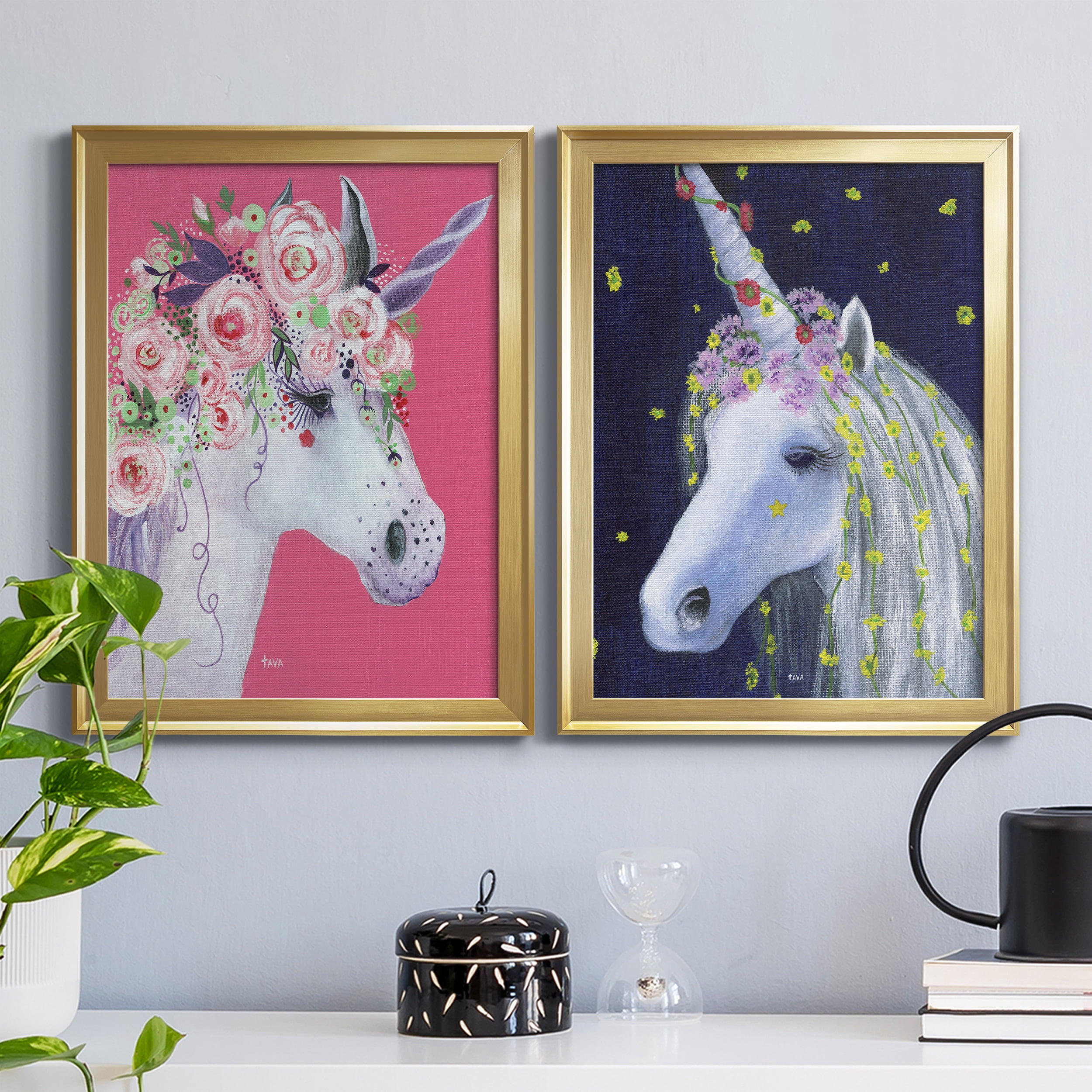 2 Piece Set Unicorn III Premium Framed Canvas - Ready to Hang - 18.5 x 24.5 Each - Gold Frame