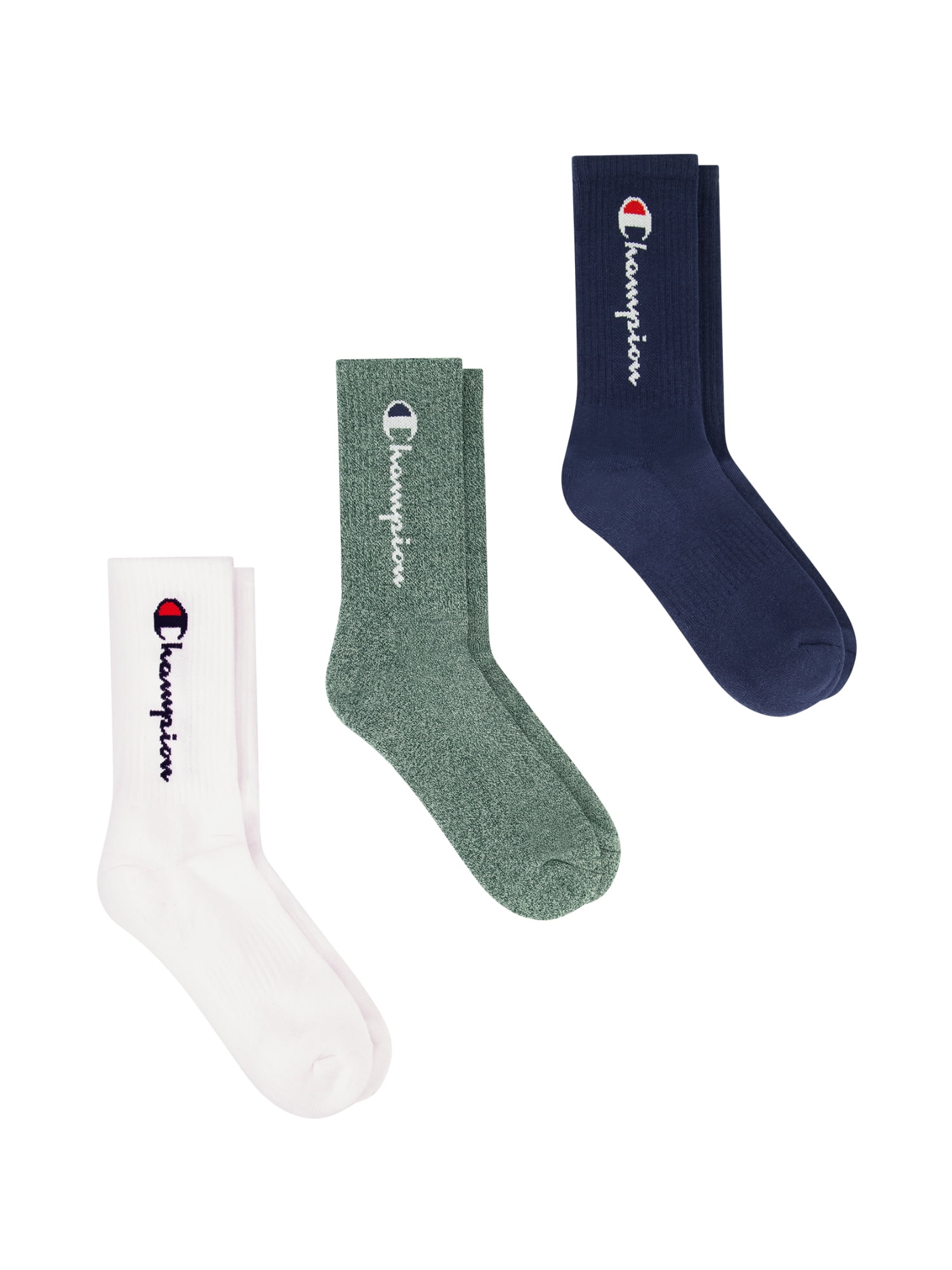 Champion Men’s Crew Socks 3 Pack – Half Terry Cushion, Moisture-Wicking, Arch Support, Stretch Comfort, Sizes 6–12.5