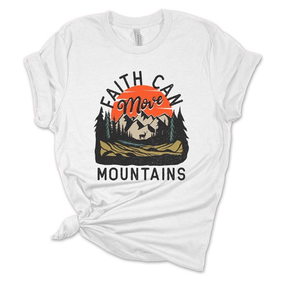 Womens Christian Tshirt Faith Can Move Mountains Jesus Christian Short Sleeve T-shirt Graphic Tee-White-4xl