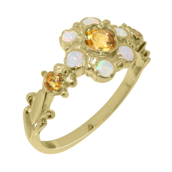 LBG British Made 9k Yellow Gold Natural Citrine & Opal Womens Anniversary Ring - 33 size options - Size 10