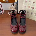 thumbnail image 1 of Escarpins Mary Jane Rouges pour Femmes Talons Hauts Épais Chaussures Femme Lolita Bout Carré Chaussures Printemps Mode Fête Cuir Chaussures Femme, 1 of 11