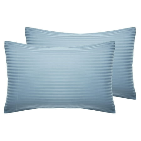 The Great American Store- 1800 Series Microfiber Stripe Light Blue Queen Pillowcases (20 x 30 ) - Envelop Closure End - Wrinkle Fade Stain Resistant