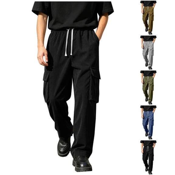 PNTUTB Men's Cargo Pants Soild Color Drawstring Outdoor Work Pants Casual Loose Comfort Pant with Multi Pocket Daily Hiking Sporty Trendy Pants