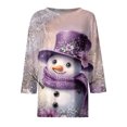 thumbnail image 5 of WTOBBY Women's Casual Round Neck Christmas Print 3/4 Sleeve T-Shirt, Ladies Holiday Season Top with Seasonal Design, Comfortable Blouse for Daily Fashion Wear,Light Purple S, 5 of 6