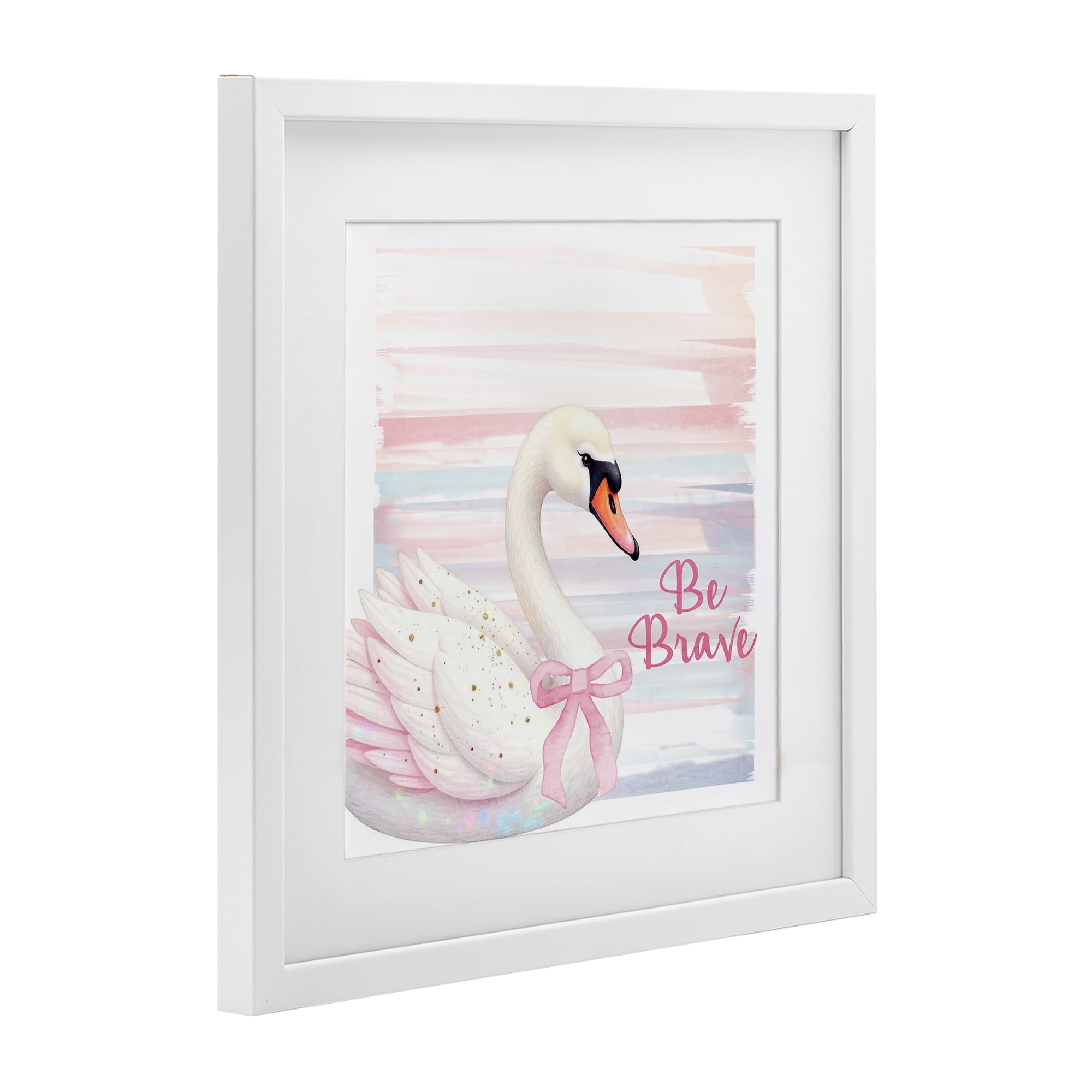 Be Brave Pastel Swan White Framed Print Under Glass, design by Kim Allen
