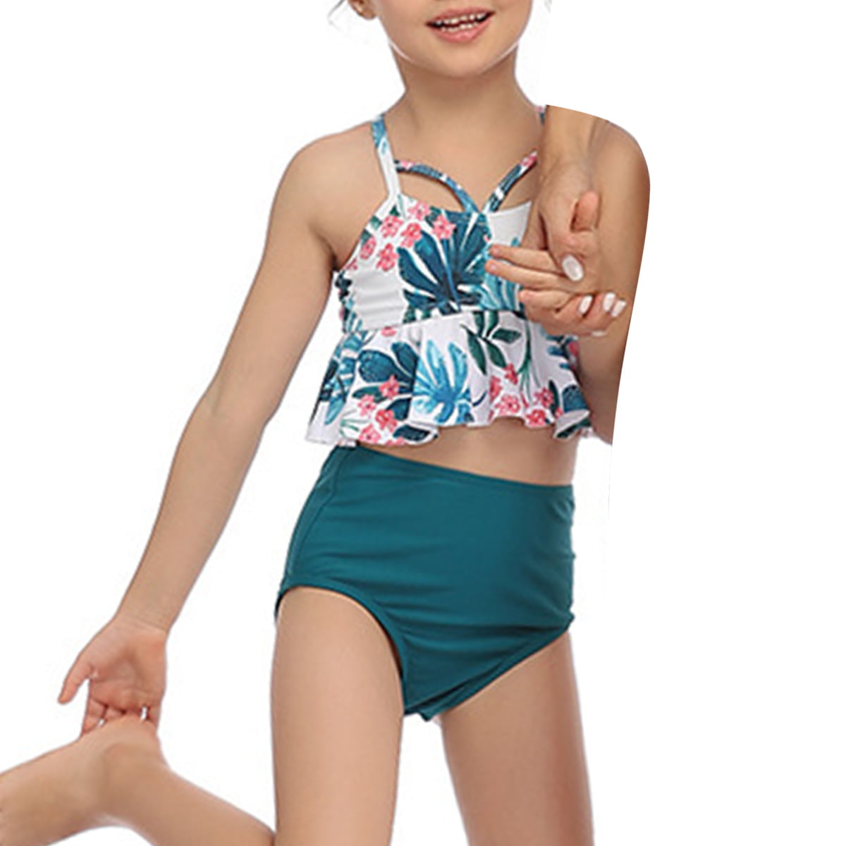 luvamia Baby Toddler Girls Two Piece Swimsuit Striped Ruffle Tankini with Bow 6M-2Y