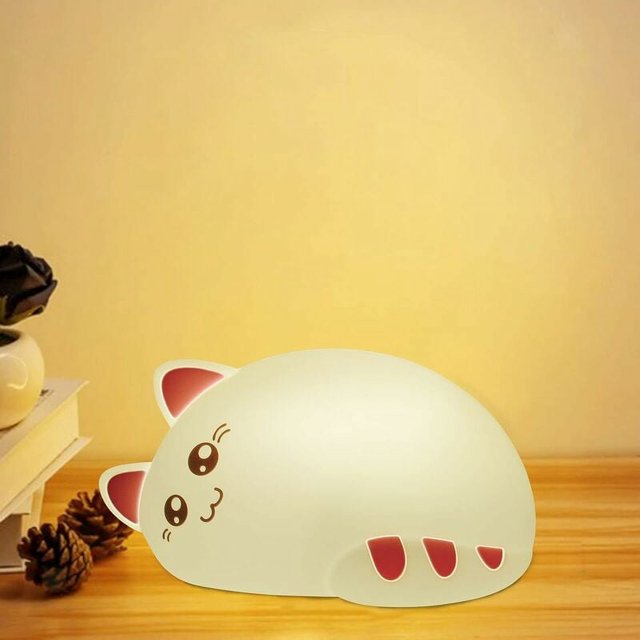 Luz Nocturna Portátil para Niños, CNSUNWAY Luz Nocturna 7 Colores LED Lámpara de Gato de Silicona, USB Recargable Pequeño Gato Lindo Lámpara que Cambia de Color para Niños Niñas Bebé Regalo de Cumple