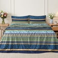 thumbnail image 2 of Flymme Bohemian Sheet Set Queen Size,4 Piece Green & Blue Floral Strip Bed Sheets for Bedroom Decor,Soft and Breathable Bedding Sets All Season, 2 of 8
