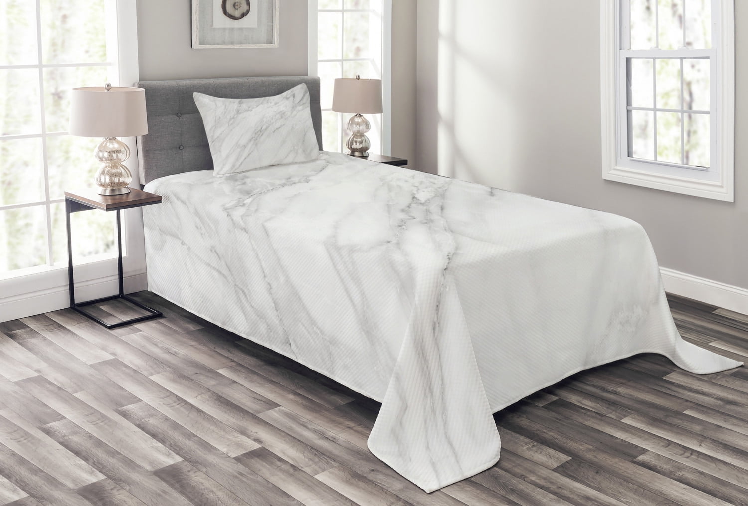 Marble Bedspread Set Twin Size, Stained Marbled Background Image