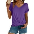 thumbnail image 2 of AKEGAMN Casual Short Sleeve Knot Shirts - Slim Fit, V Neck, Polyester Spandex, Purple XL, Size S-3XL, 2 of 5