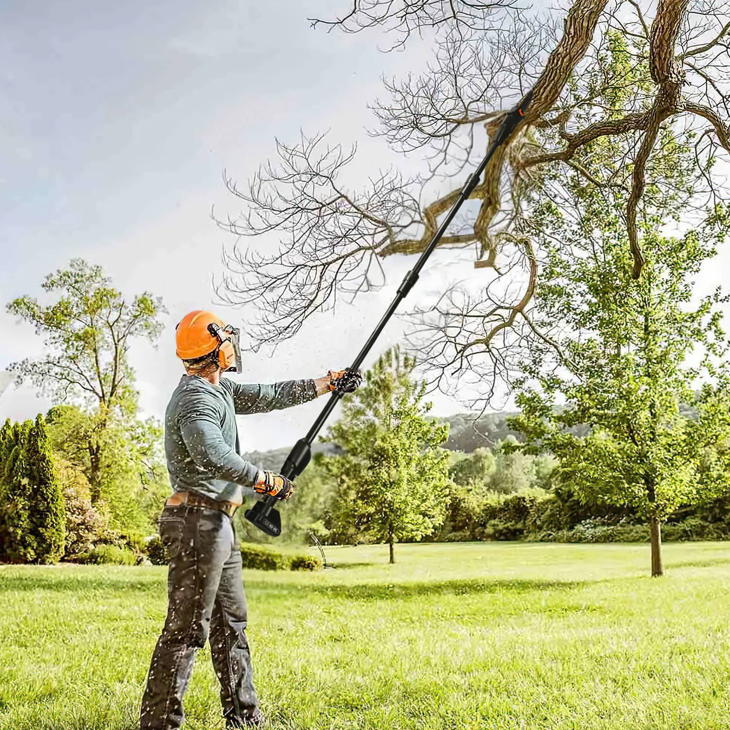 Cordless Pole Saw, 7.4ft Adjustable Length Chainsaw with 775W Motor (35ft/s Chain Speed), 2x 3000mAh Batteries & Safety Protection, 4-Section Extension Pole for Tree Trimming, Branch Cutting