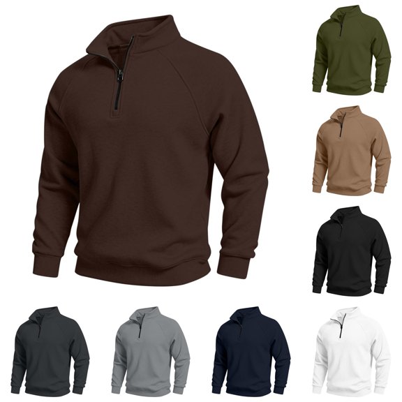 ZUBMGKTE Men's Sweatshirts Pocket Pullover 1/4-Zip Stand-Collar Long-Sleeve Sweatshirts S-3XL