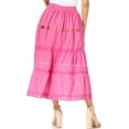 thumbnail image 2 of Sakkas Solid Embroidered Gypsy / Bohemian Full / Maxi / Long Cotton Skirt - Pink - One Size, 2 of 5