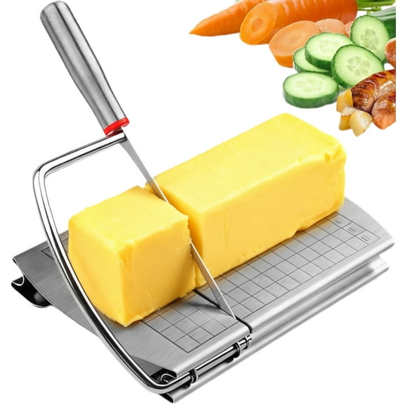 MOJINO Stainless Steel Cheese Slicer with Board - 8” x 5” Cheese Slicers for Block Cheese with Precision Scale Sharp Multipurpose Cheese Cutter for Sausages, Ham, Butter & Vegetables