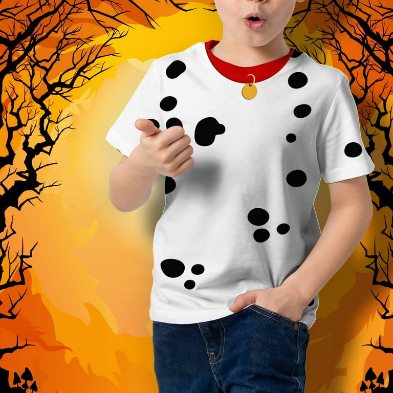 Halloween Costume Dalmatian with Red Collar Mens Long Sleeve Sublimation T  Shirt with Dog Ears Headband - ShopperBoard