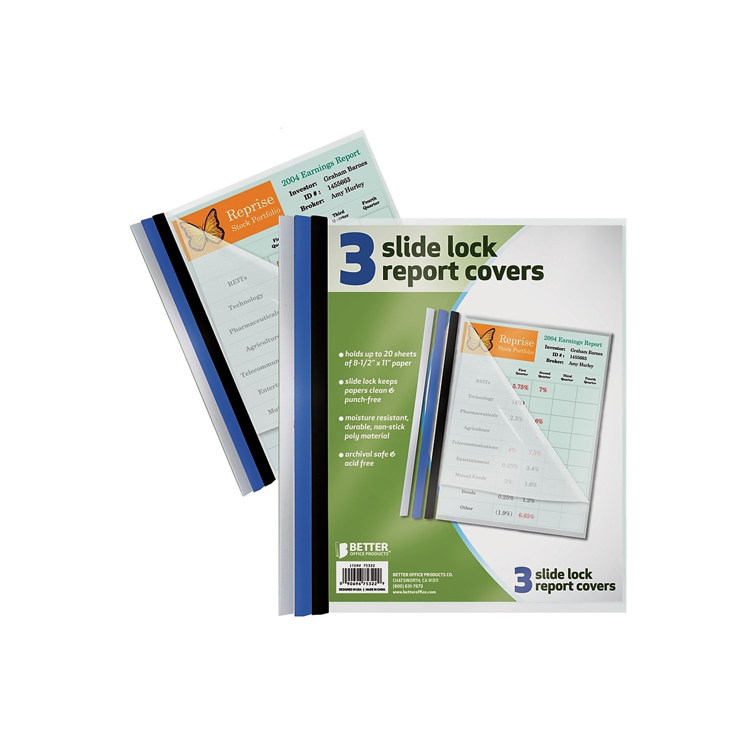 Better Office Products NonStick Poly Slide Lock Report Covers Letter