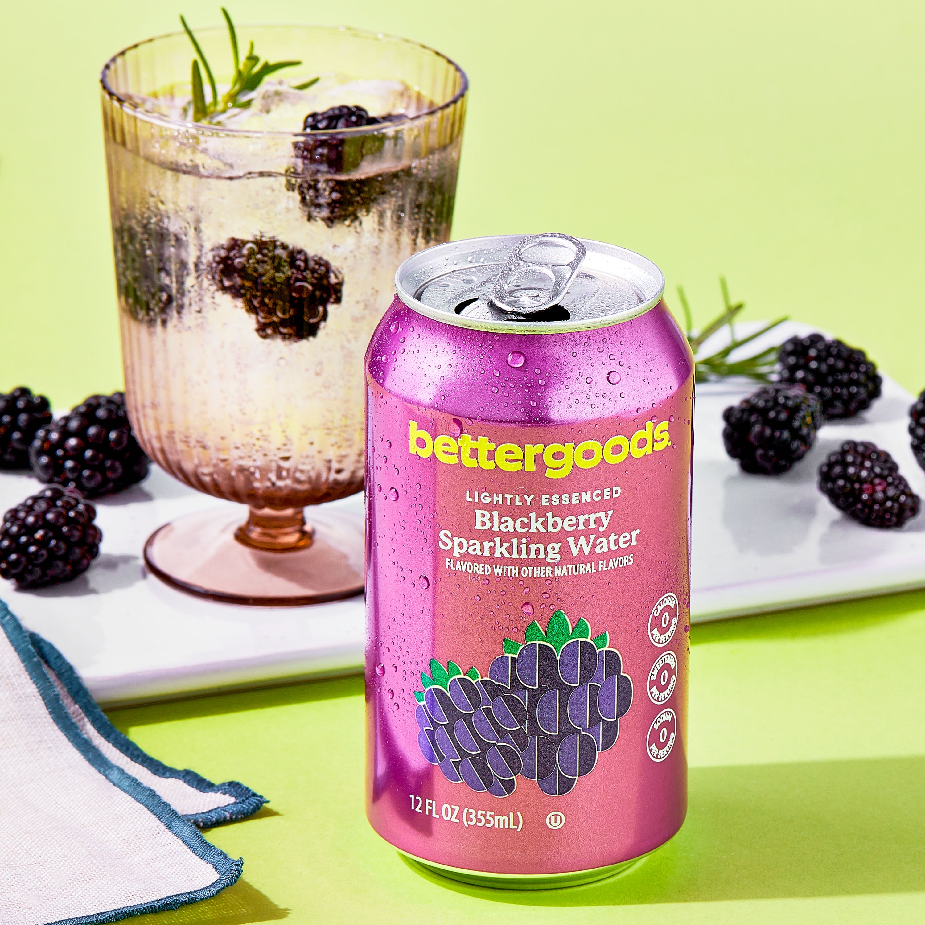 bettergoods Blackberry Flavored Sparkling Water, 12 fl oz, 8 cans