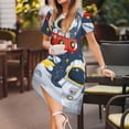 thumbnail image 3 of Susaid Astronaut And Space Pattern Women's Casual Floral Print Crewneck Short Sleeve A Line Boho Maxi Dress, 3 of 6