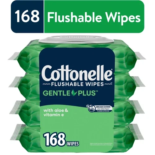 ELARA- 4 Flip-Top Packs Cottonelle Gentle Plus Flushable Wet Wipes New