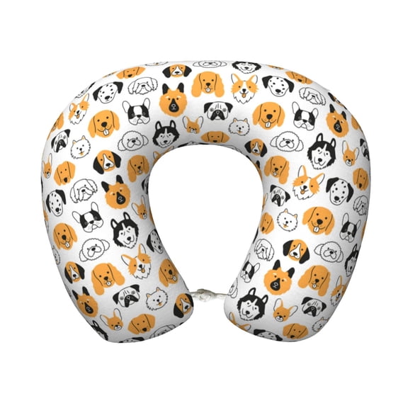 Balery Dog Faces Neck Pillow for Traveling, Upgraded Travel Neck Pillow for Airplane 100% Pure Memory Foam Travel Pillow for Flight Headrest Sleep